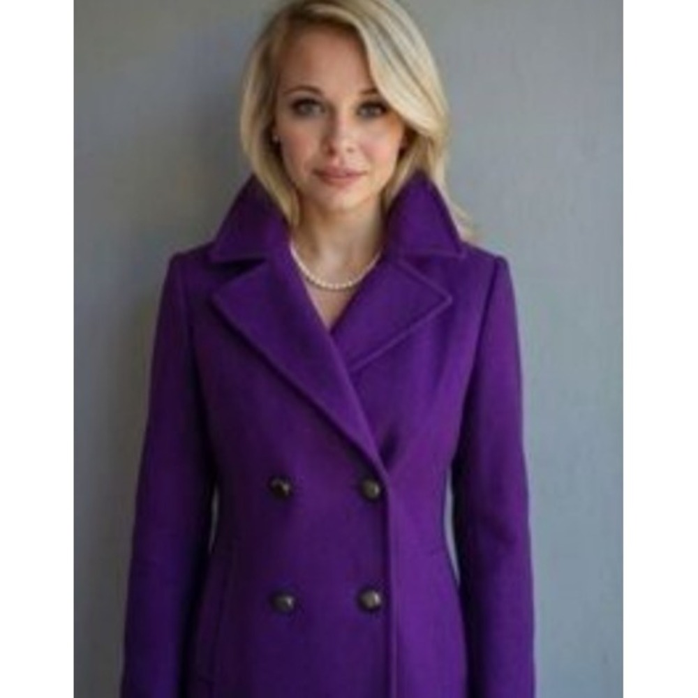 Coldwater‎ Creek Purple Wool Coat Double Breasted Pockets Lined Women's Large 14